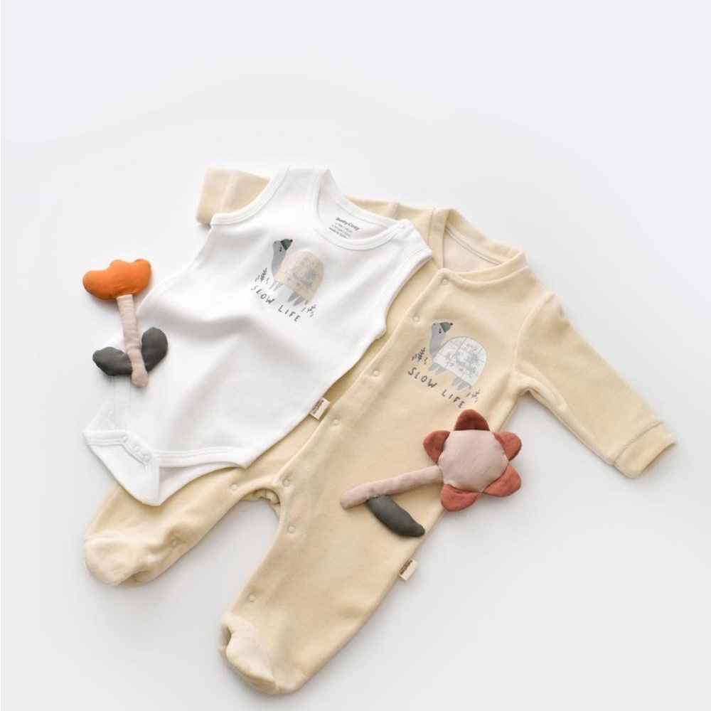 Turtle Velvet Footed Romper and Body Set/Organic Cotton.
